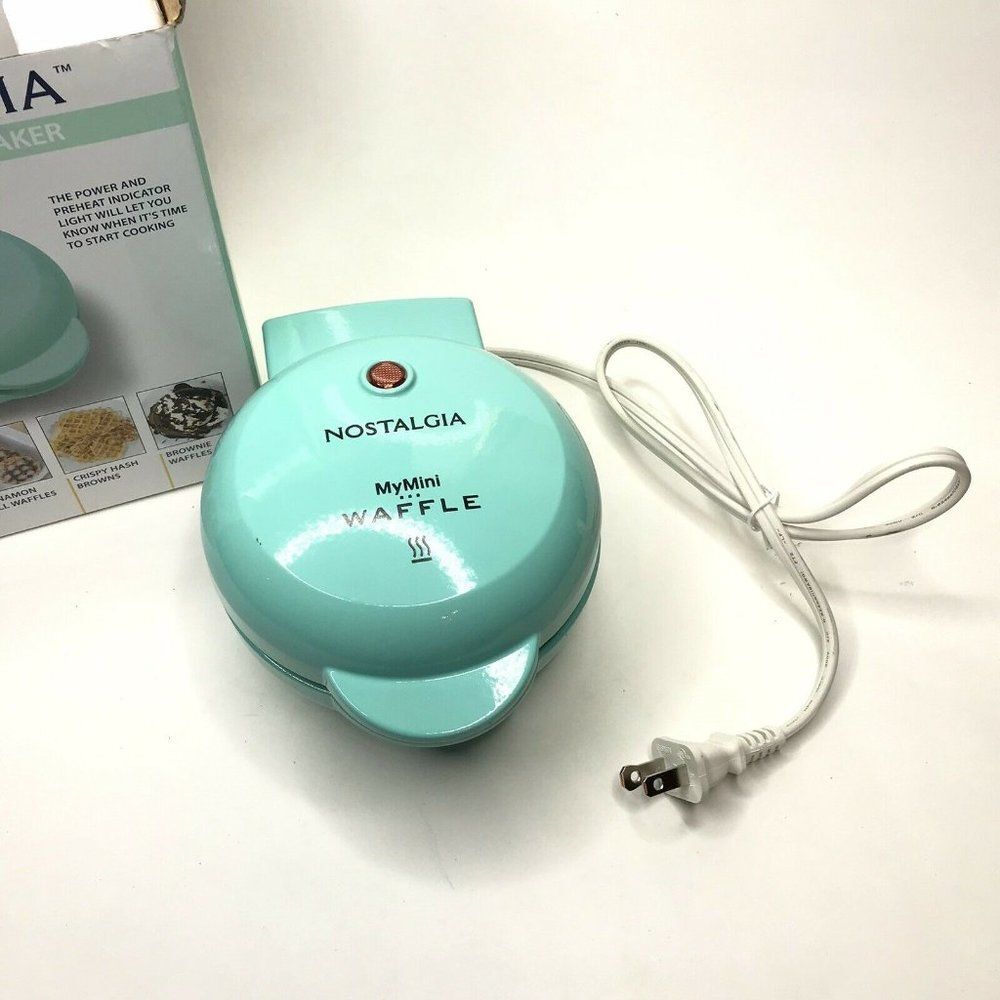 NIB Nostalgia MyMini Waffle Maker Personal Waffle Turquoise Aqua New Sealed Box